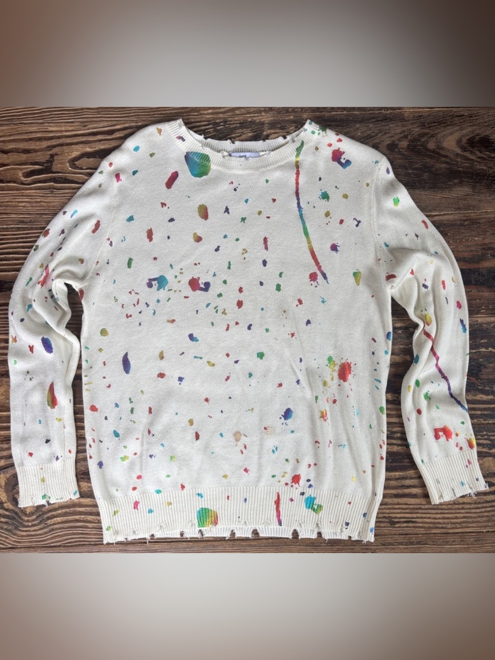 Fate White Paint-Splatter Crewneck Sweater